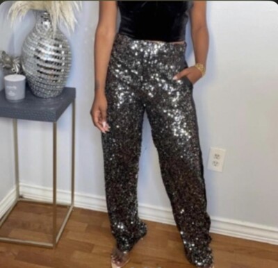 NWT ZARA SS21 STUDIO $169 SILVER SEQUIN PANTS LIMITED