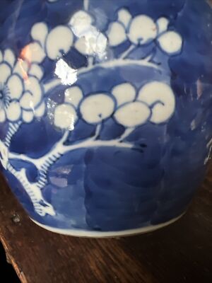 Antique Chinese Blue and White Cherry Blossom Opium Lamp Near Mint
