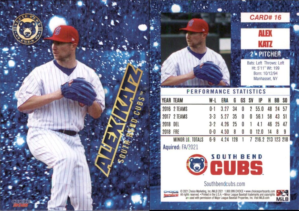 2021 Choice South Bend Cubs - Alex Katz #16 - 1 of 1