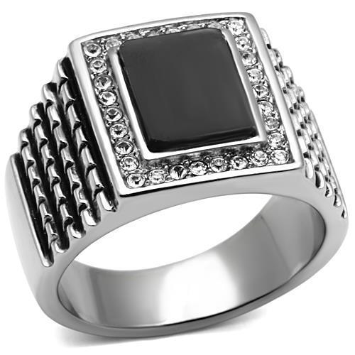 Mens black ring signet jet cz stainless steel pinky stamped silver emerald 592