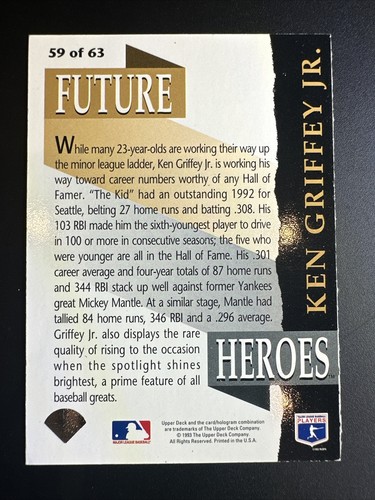 1993 Upperdeck Future Heroes Gold Signature Ken Griffey Jr # 59 - Picture 2 of 2