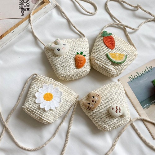 Cute Rabbit Flower Sling Bag Cartoon Weave Handbags Shoulder Bag - Picture 7 of 13