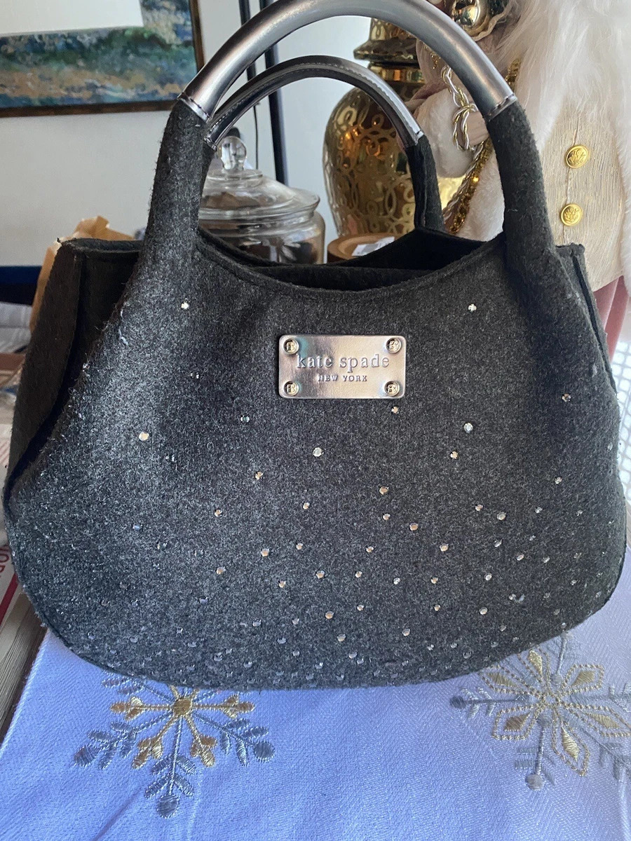 Kate Spade Bridgette Frosted Rhinestone Purse Felt Charcoal Gray
