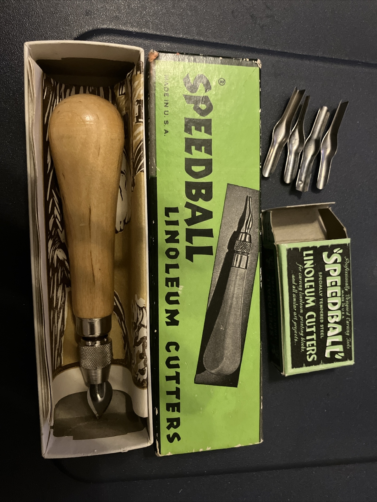 Vintage Speedball Linoleum Cutter with Blades in Original Boxes Made in