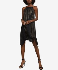 BCBGMAXAZRIA Asymmetrical Mesh Trapeze Dress