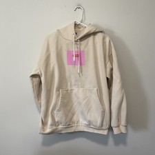 PE Nation Hoodie Womens XS Tan Pink Spellout Logo Oversized Casual Athletic Flaw