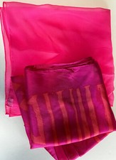 Vintage SALLY GEE Beautiful Pink/Orange Geometric Scarf w/ small chiffon scarf