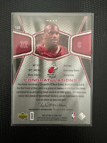 2007-08 SP Game Used Shaquille O'Neal #136 Miami Heat - Picture 2 of 2