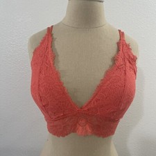 Aerie Sunflower Lace Padded Plunge Bralette Coral Size Medium