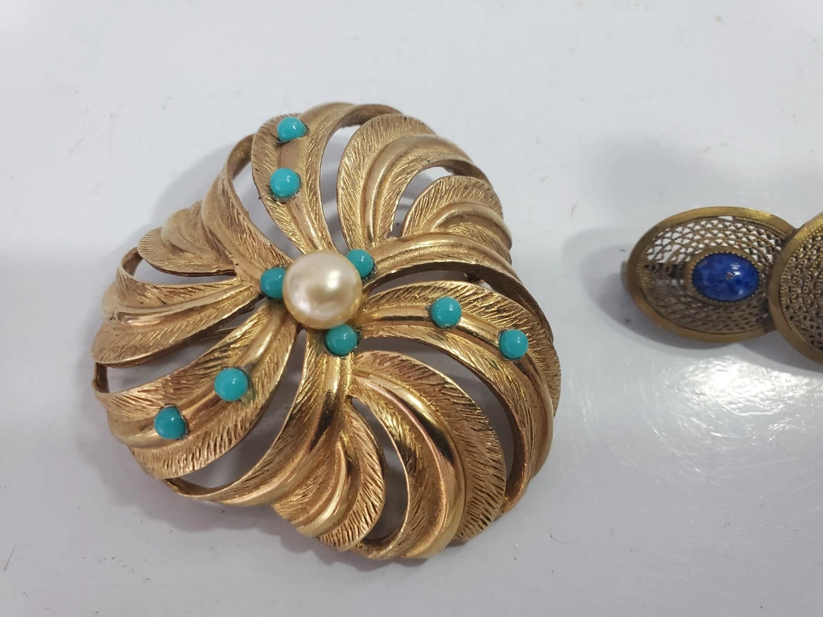 LOT 2 Vintage Brooch Pin GOLD Tone ANTIQUE 5052 10