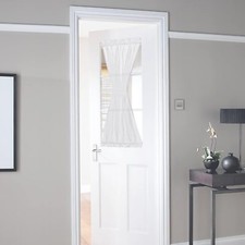 Linen Textured Door Curtain Semi Sheer with Tieback 30x40 inch White