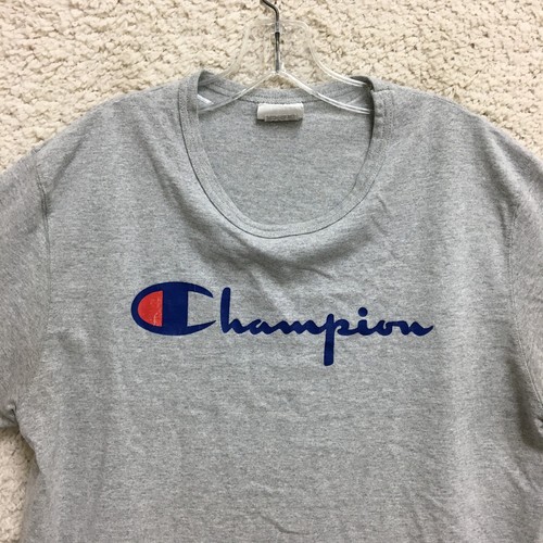 Champion Shirt Large Adult Gray Short Sleeve Pullover Casual Graphic Tee Mens L - Picture 2 of 10