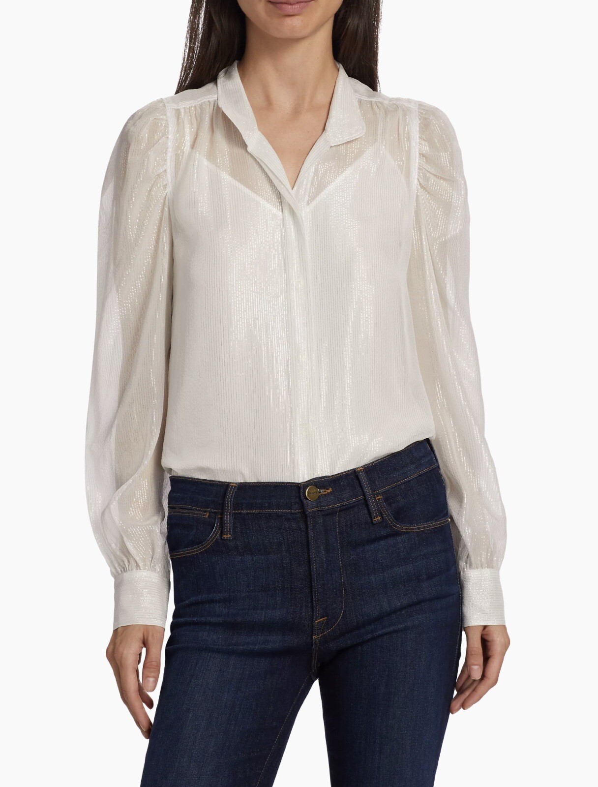 Frame Silk-Blend Long-Sleeve Blouse size M