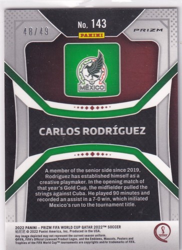 Panini Prizm Soccer World Cup Qatar 2022 No. 143 Carlos Rodriguez Purple 48/49 - Bild 2 von 2