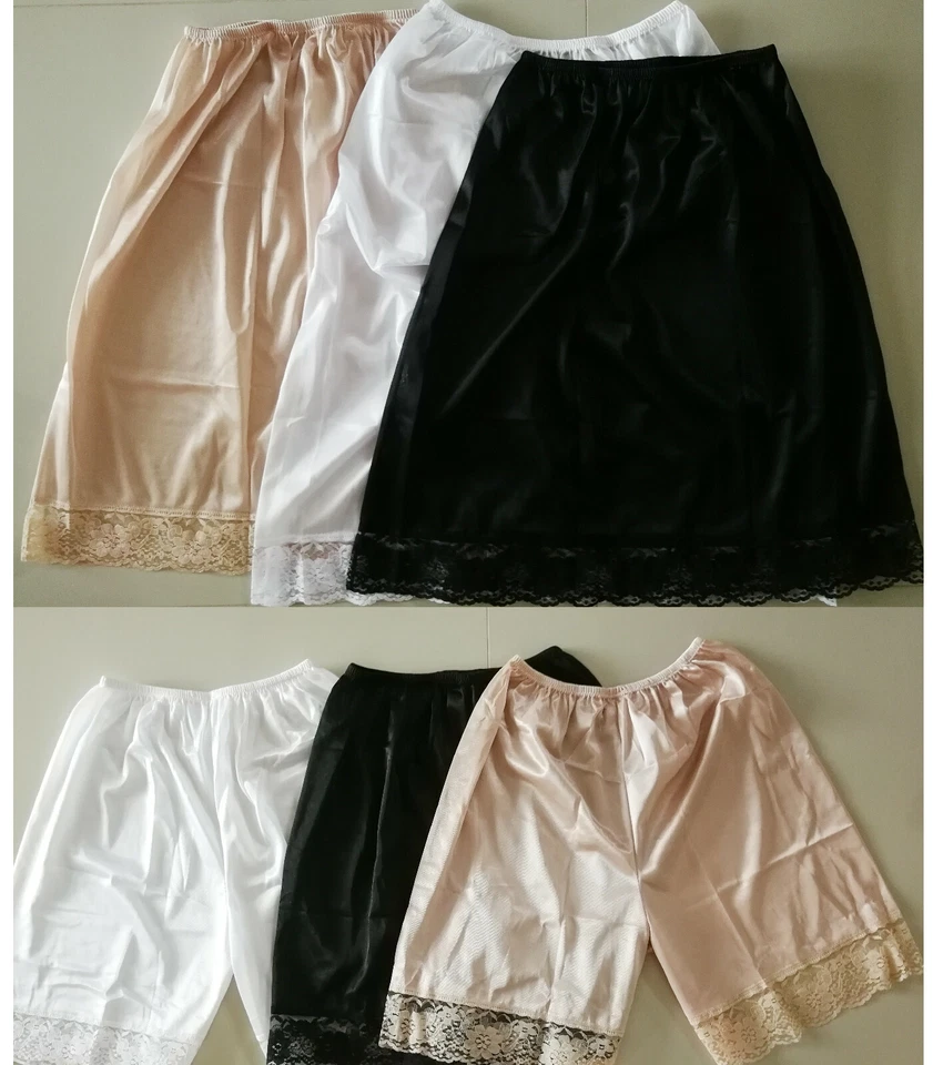 Pantalones debajo de la falda de nailon talla grande XL medio deslizamiento enagua encaje regordete suave cómodo Foto 2 de 4