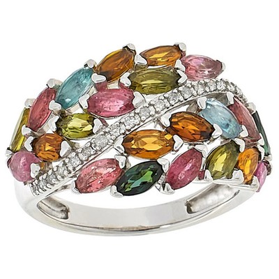Colleen Lopez Sterling Silver Multi Tourmaline & Diamond Accent Band Ring, Size
