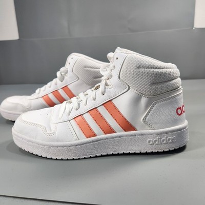 Adidas Hoops 2.0 Mid J White Pink EE6708 Lace Up Size 6.5M Women's Sneaker