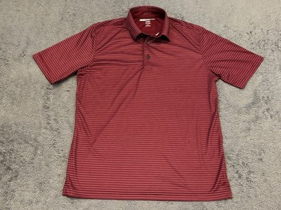 Greg Norman Polo Shirt Mens Medium Golf ML75 Logo Play Dry Red Striped