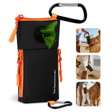 Dog Poop Bag Holder for Leash with 2 Waterproof Storage Pouches, Carabiner Cl...