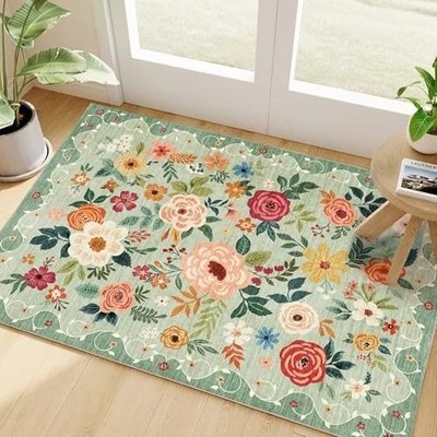 2x3 Rugs for Entryway, Floral Indoor Washable Front Door Mat, Non Slip Boho