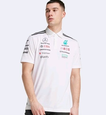 m*o様 Mercedes-Benz ポロシャツ ホワイト ブラック Adidas Mercedes AMG Petronas F1 Team Polo Short Sleeve Shirt