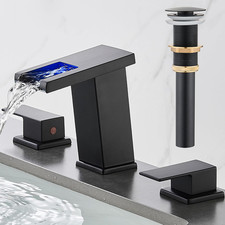LED Bathroom Faucet 3 Hole, Matte Black Waterfall Bathroom Faucets, 8