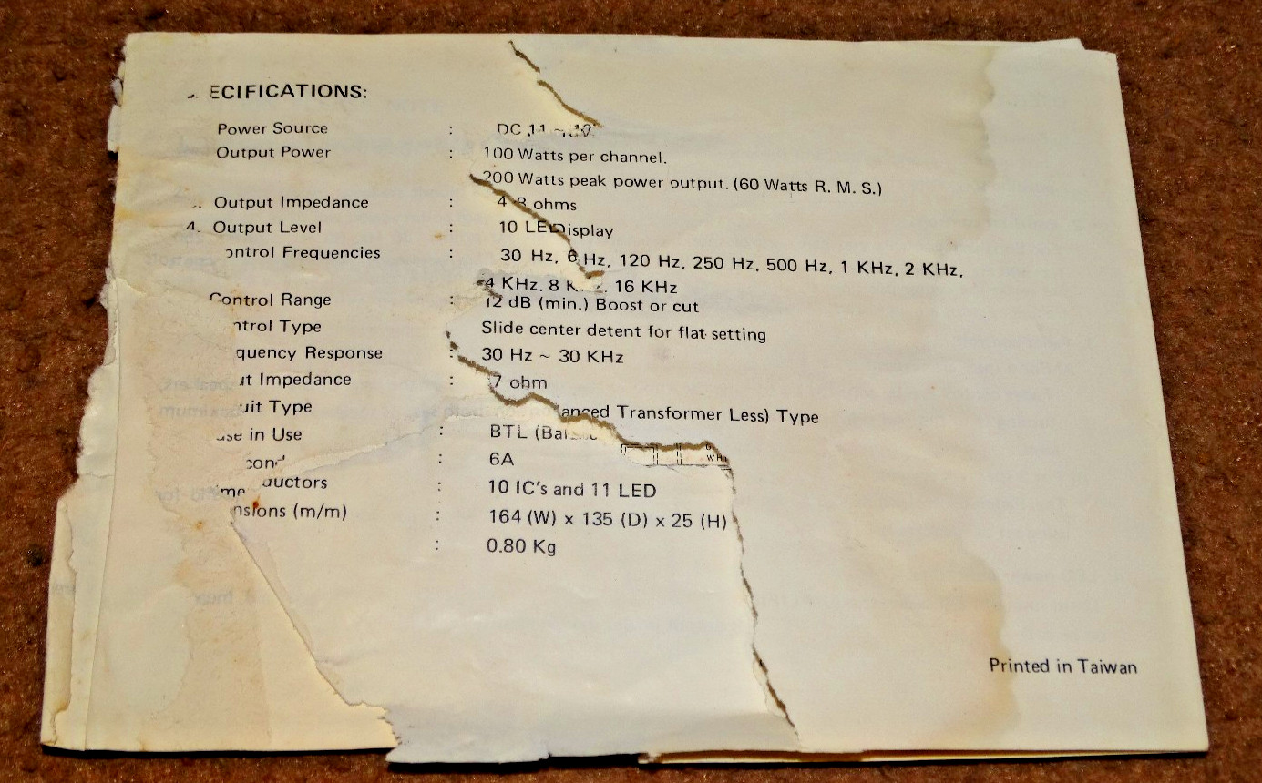 PYRAMID SE903-VL-LED 200 Watt Super Slim 10 Band Equalizer Booster Amplifier NOS