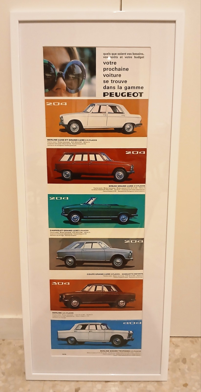 Publicité vintage Peugeot 1970 encadrée