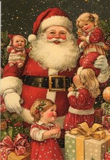 Grußkarte * Kunstlerkarte * Vintage Weihnachten * Weihnachtsmann und Kinder