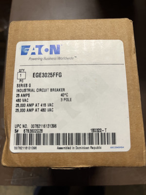 NEW IN BOX 3 Pole Circuit Breaker  480VAC 25 Amps  Eaton: EGE3025FFG