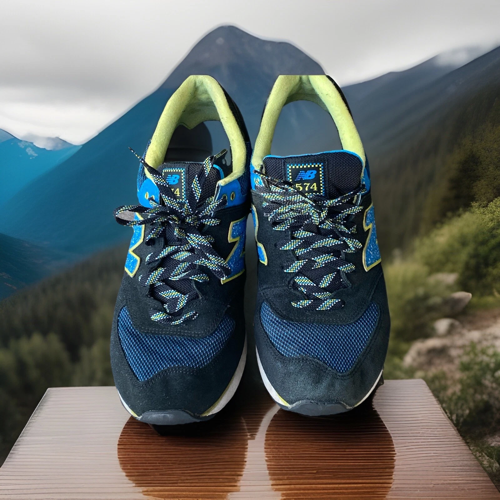 New Balance 574 Sneakers Classiche Retrò Nero Blu Scarpe Scamosciate Uomo 10 5