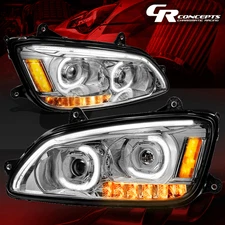 PAIR CHROME LED DRL DUAL PROJECTOR HEADLIGHT FOR 2008-2019 KENWORTH T170 T270