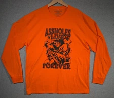 Assholes*s Live Forever Long Sleeve Shirt Mens XXL Orange Halloween Black Skulls