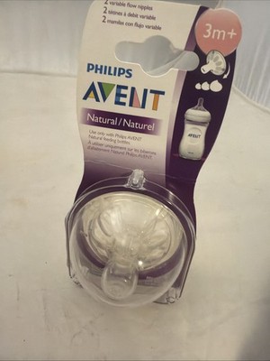 Philips Avent Variable Flow Natural Nipple 2 Ct. For Avent Baby Bottle New