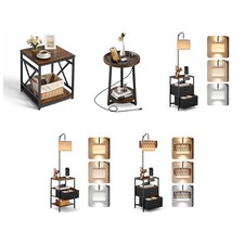 Uimoso Floor Lamp with 2/3-Tier Table and Storage Drawers/Open Shelves