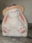 Vtg Easter Bunny Cookie Jar Ceramic Rabbit Floral Hat Spring Easter Cottagecore — photo 2