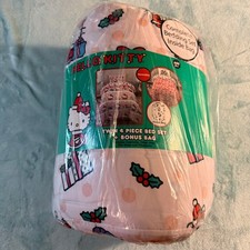 Hello Kitty Merry Winter Twin 4pc Set Comforter Sheet Pillowcase Bonus Bag NEW
