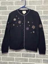 Christopher  Banks Women  s Medium Navy Button Up Cardigan Sweater Embellished