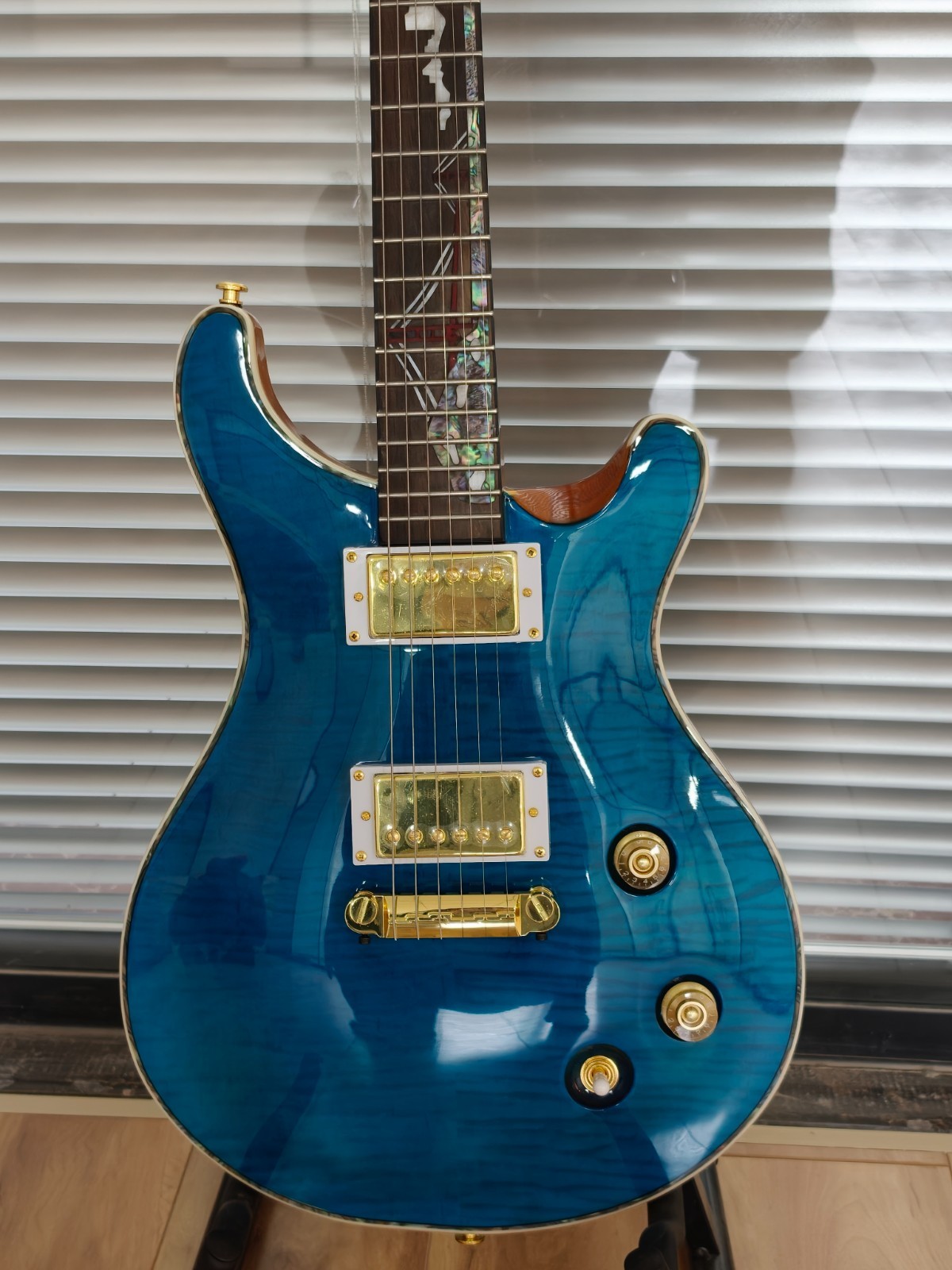 US Warehouse Custom PRS Blue Electric Guitar Flame Top Gold Hardware HH Pickups