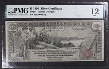 PMG Fine 12 Series 1896 $1 Educational Silver Certificate Bruce-Roberts sigs