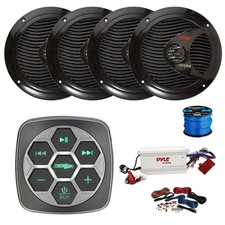 Metra Marine 3-Zone BT Controller, BT Amp w/Kit, 4X 6.5" 150W Black Speaker,Wire