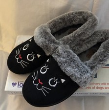 Bobs Skechers Women's Plush Cat Slippers Size 7 Black Meow NIB