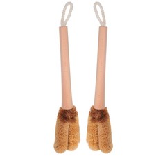 2 Pcs Wooden Handle Coconut Fiber Brush For Deep Cleaning Water Bottles Cups