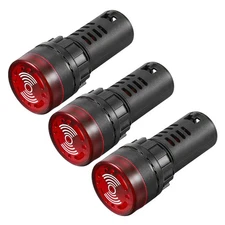 3pack AC/DC 24V Panel Indicator Light Flashing Alarm with Buzzer Red Lens