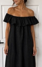 BANANA REPUBLIC NWT $180 Women’s Black Linen Ruffle Dress Small Off The Shoulder