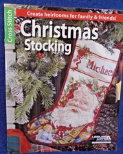 Santa Face Christmas Stocking Leisure Arts 6156 Cross Stitch Pattern Leaflet