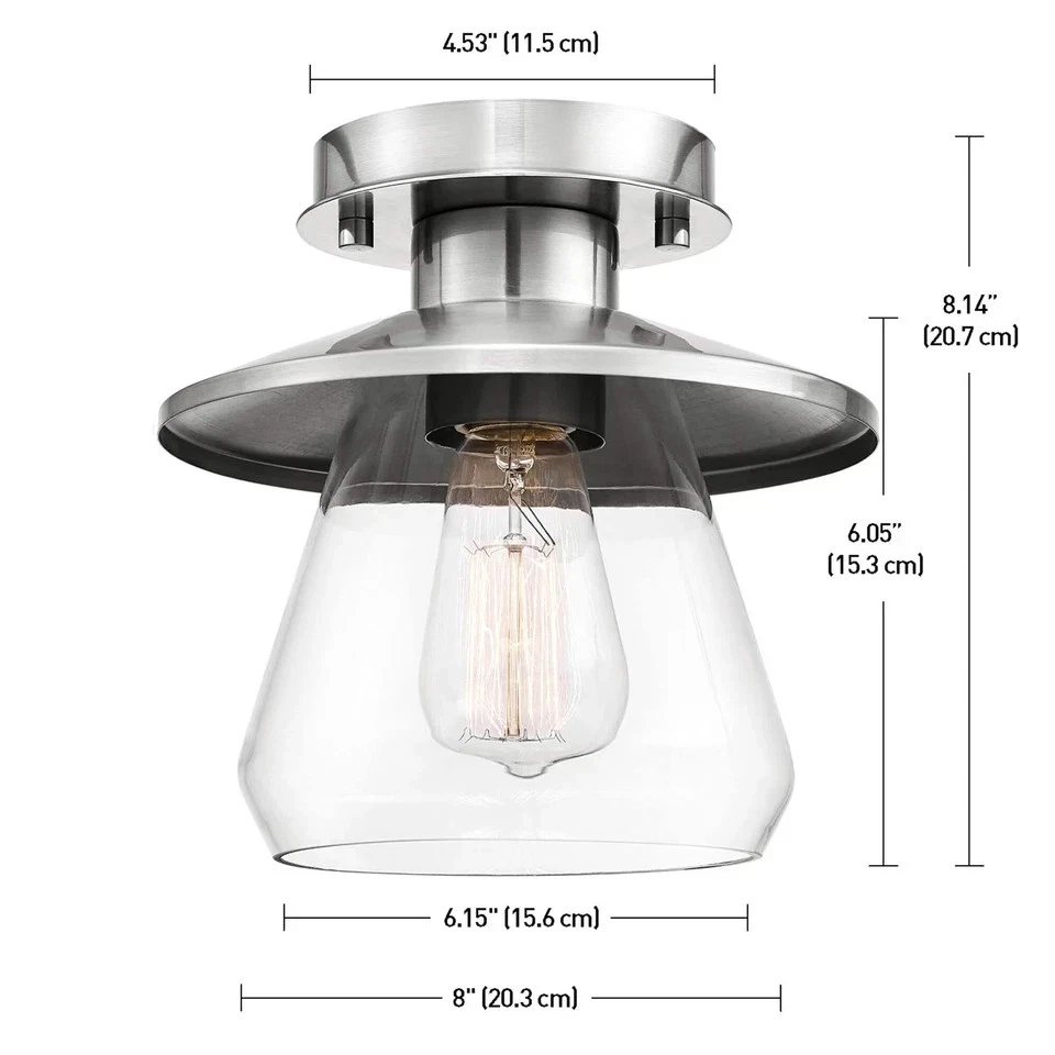 Northmoore 1 luz níquel cepillado y vidrio montaje semi-al ras vintage Foto 3 de 4