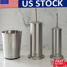 Stainless Steel Trash Can, Plunger,   Toilet Brush Iron Collection Set Bathroom