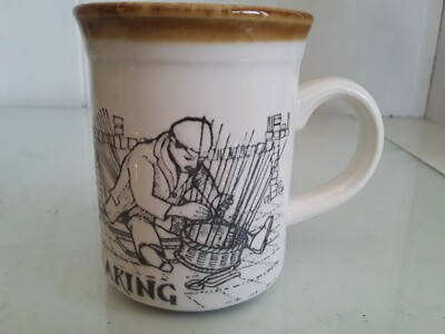Vtg Biltons Stoneware Coffee Mug Basket Making Etched Tea Cup Made in England