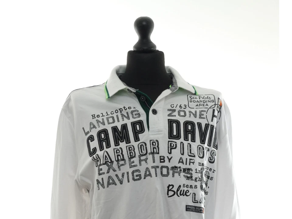 Camel Active Herren Pullover 2XL weiß Motiv Polokragen Knopf 100% Baumwolle - Bild 2 von 4